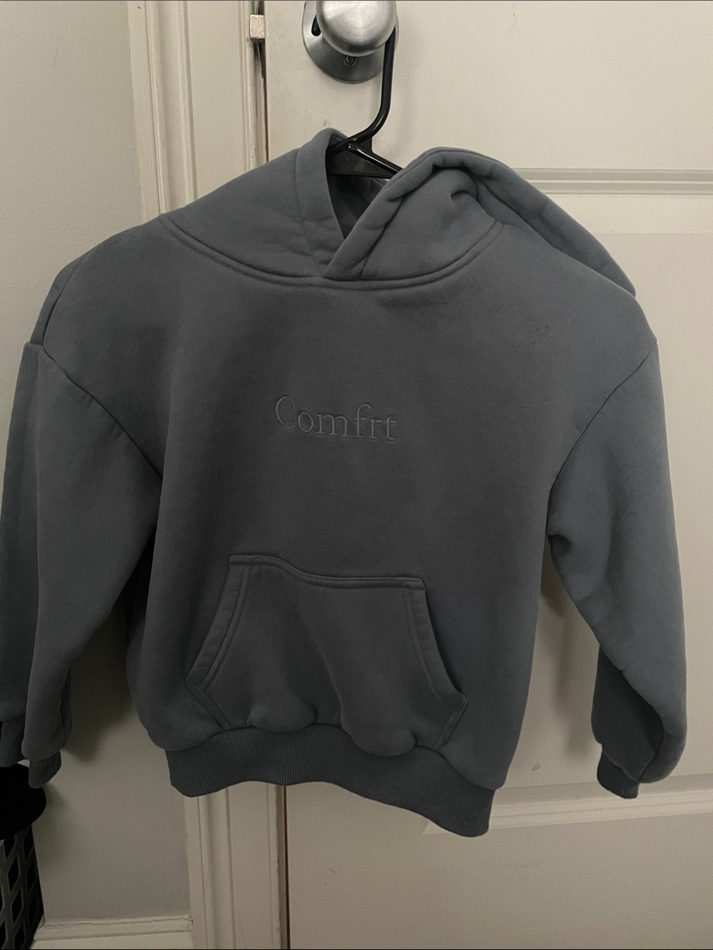 Comfort Embroidered Blue-Grey Kids Hoodie